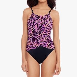 Miraclesuit Wild Life Print Lisa Zebra Print High Neck One Piece Swimsuit 14
